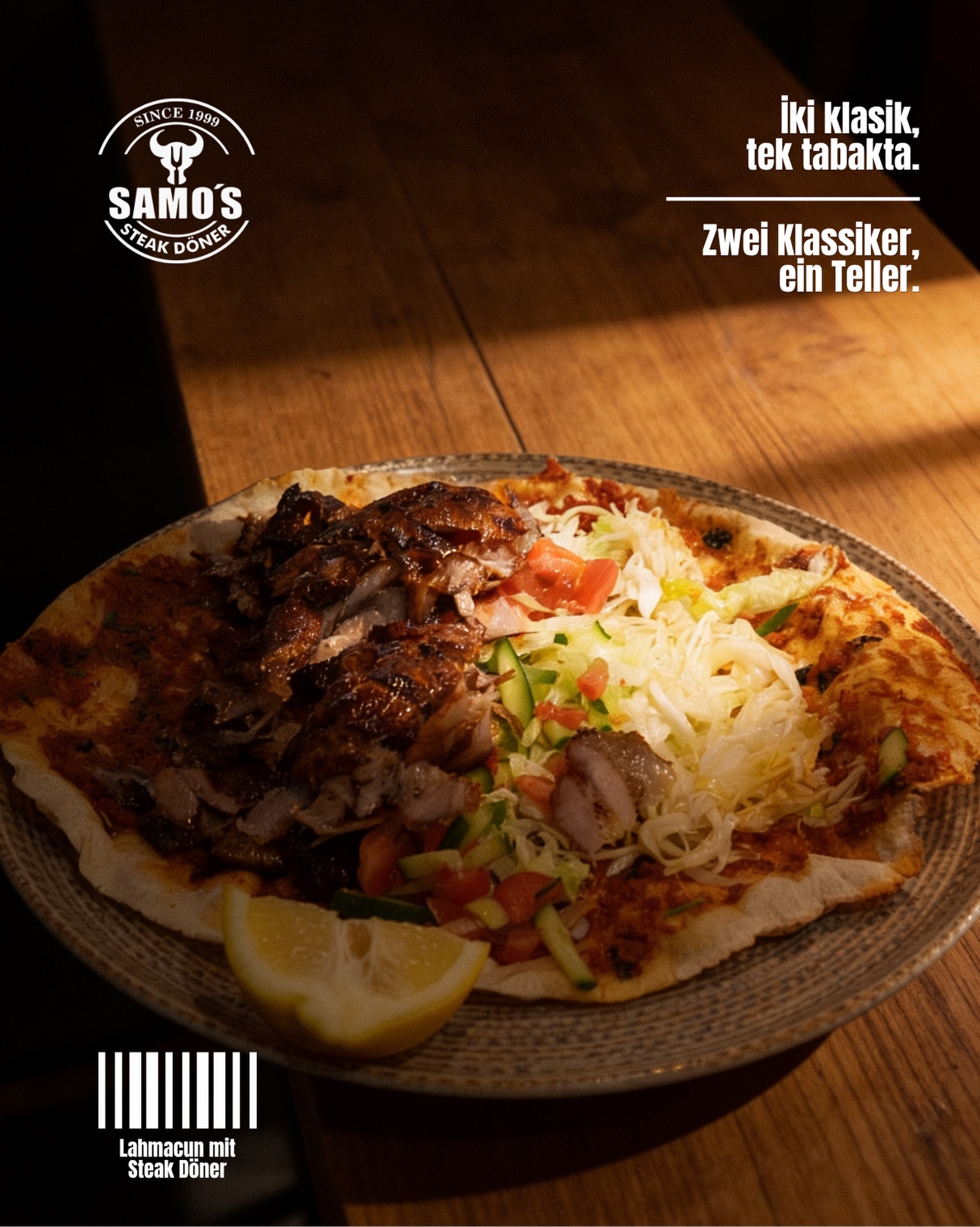 Lahmacun mit Steak-Döner auf dem Teller
