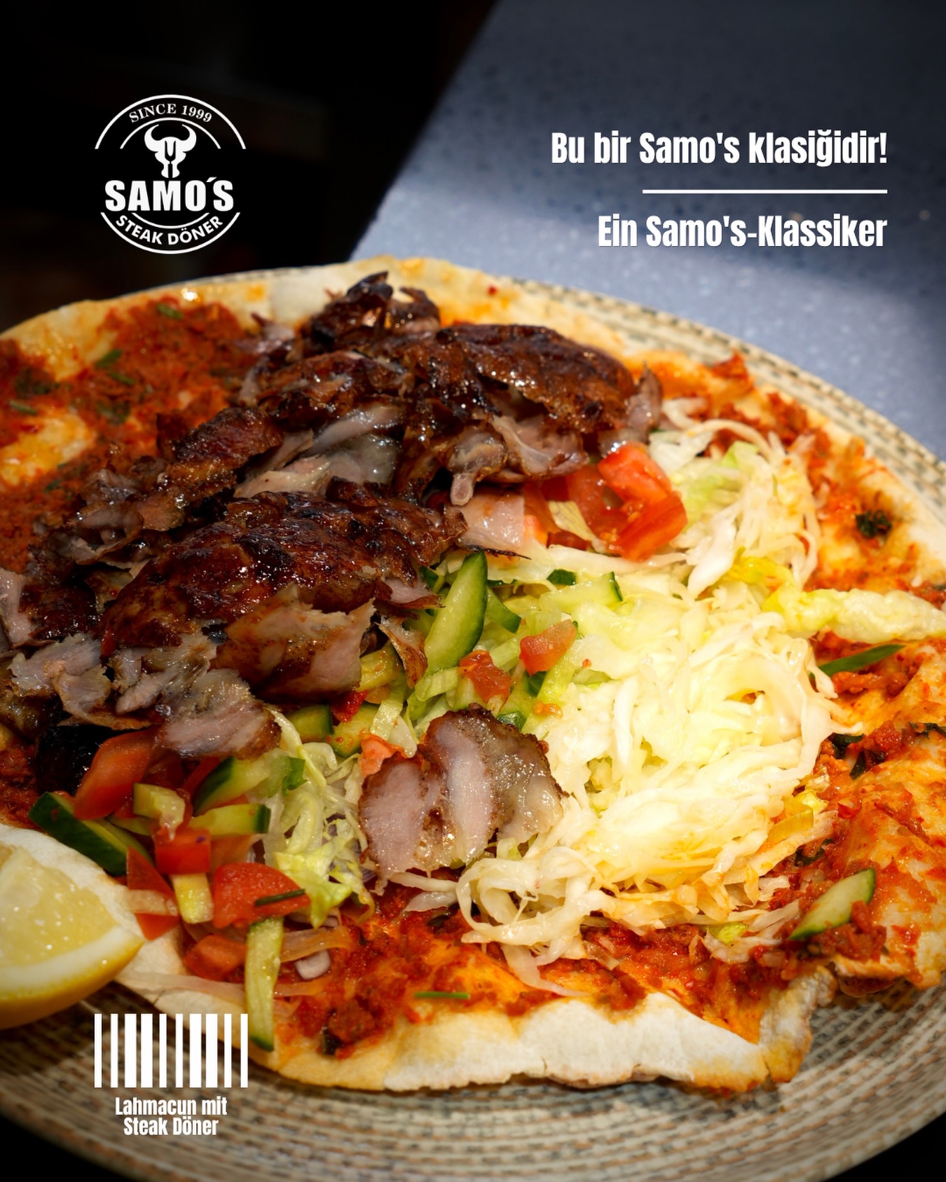 Lahmacun mit Salat und Steak-Döner-Fleisch