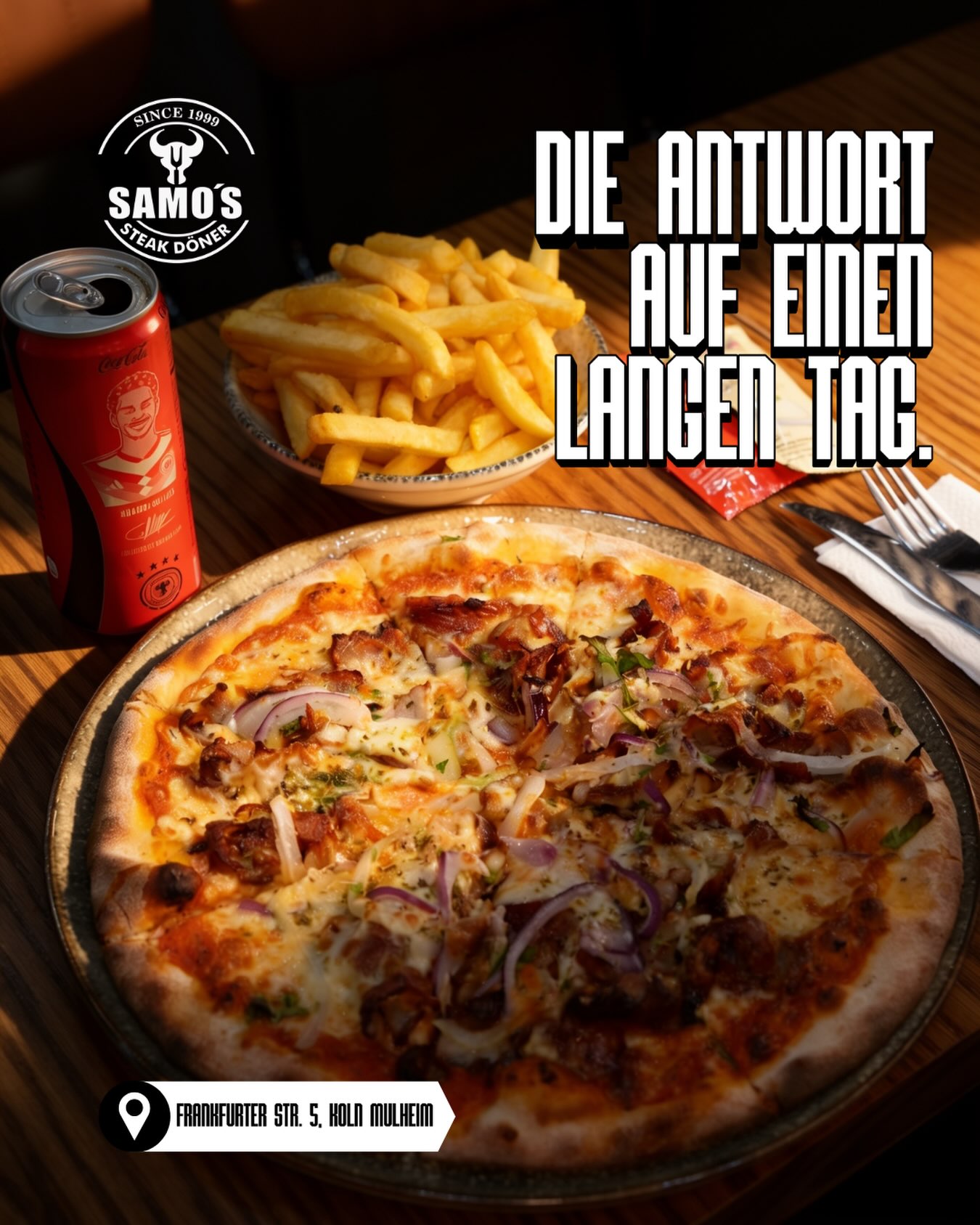 Pizza Döner mit Steakfleisch und roten Zwiebeln